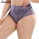 Beauwear Plus Size Women Panties Floral Lace Smooth Polyester Sexy Lace High-Rise Briefs Underwear 3XL-5XL