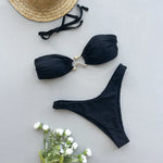 DEKA Bandeau Bikini Summer Beach Classic Strapless Swimsuit Women Sexy Tie Side Shiny Metal Hardware Ring Bandeau Bikni Beach