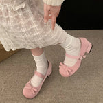 Preppy Butterfly-Knot Low Heel Mary Janes Women Vintage Solid Buckle Strap Pumps Woman Cute Sweet Lolita Single Shoes for Ladies