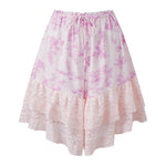 Women's Floral Lace Hem Shorts Drawstring Elastic Waist Wide Leg Knee Length Shorts Daily Loose Casual Lounge Street Mid Pants