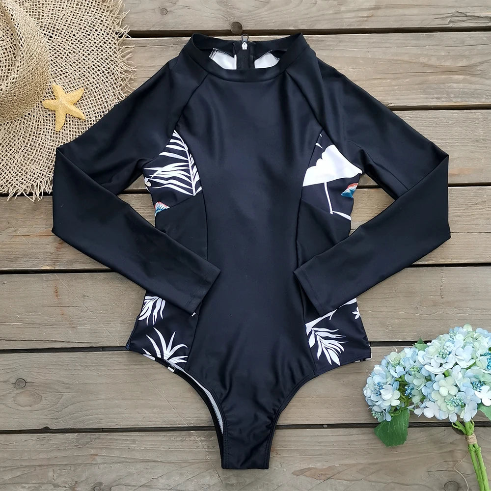 2026 Surfing Sport Swimsuit Long Sleeves Women One Piece SwimsuitSwimwear Solid Monokini Bathing Suit Tropical Bodysuit Female