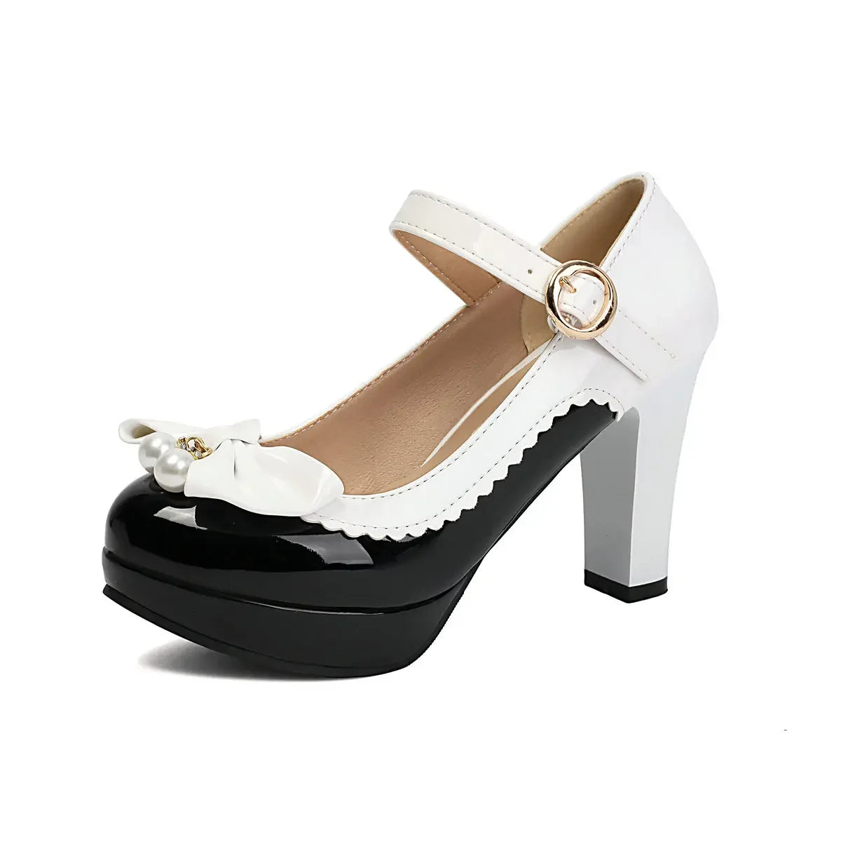 Women Lolita Style Patent Leather Bow Shoes 9.5cm High Heels Anti-slip Rubber Sole Platform Pumps Ideal for Parties Daily Wear