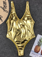 Sexy Shiny PU Leather Bikini Women 2025 Bikinis Bling Swimwear One Piece Swimsuit Female Monokini Bather Bathing Suit Swim Lady