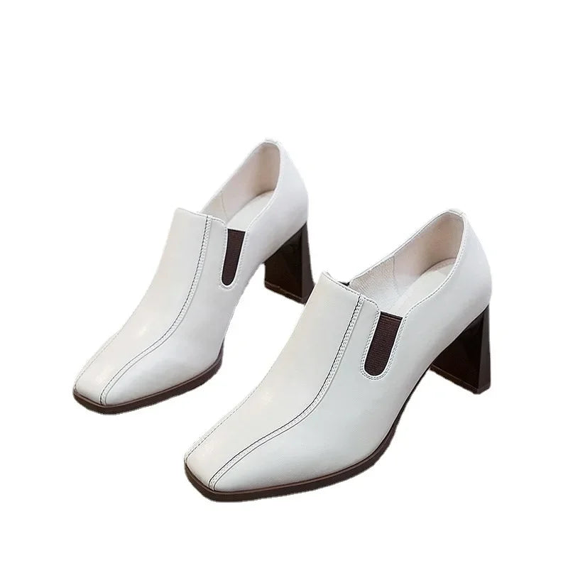 Botas Femininas Women Fashion Square Toe Chunky High Heels Ankle Boots Lady Casual Leather Autumn Short Boots Botas De Mujer