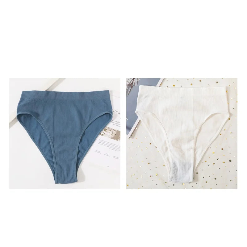 2Pcs/Set Seamless Panties High Waist Briefs Women High Leg Cut Panties Female Underpants Sexy Lingerie Solid Color Underwear S-L