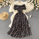 2025 Summer French Vintage Floral Dress Fashion Elegant High-Waisted Drawstring Vestidos Printed Fresh And Sweet Long Dresses