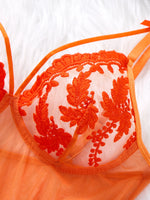 Summer-exclusive orange and peach sexy sleepwear set - sheer see-through lace bralette set for ladies ZA825066