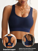 Women's Solid Color U Neck Wire Free Yoga Bra Wide Strap One Piece Tank Top Removable Pads Body Shaping Sports Bra