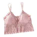Women Full Floral Lace V-Neck Bralette One Size Scalloped Lace Wireless Camisole Bra Detachable Adjustable Thin Straps Lingerie