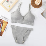 Women Sexy V-neck Padded Bra Lingerie Set Push-Up Bras Low Rise Briefs Non-wire Bralette Brazilian Panties Female Underwear Set