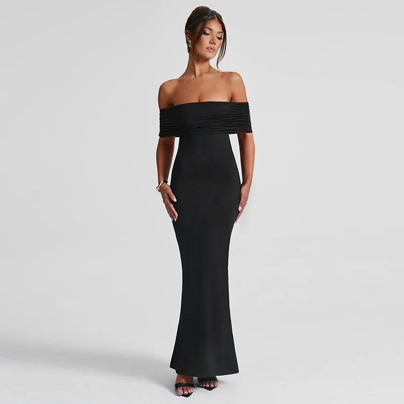 Temperament Slim Strapless Long Dress Women Solid Color Sexy Off-shoulder Backless Package Hip Sleeveless Club Party Dresses