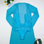 3 Pieces Women's Sexy Bikini Set 2025 New Swimwear Long Dress Cover up Female Beachwear Bathing Suit Summer Swimming Outfit