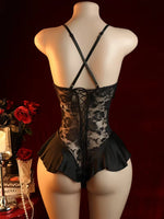 Libertinage Bandage Sexy Lingerie Women Lace Hollow Bodysuit Erotic Pajamas Teddy Babydoll Dress Open Crotch Porn Underwear Set