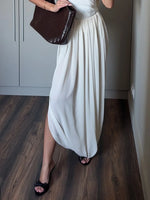 FDYOUI Elegant Solid Color Pleated Skirts for Women 2026 Chic High Slit Long Skirt High Street Office Lady Vacation Party Dress