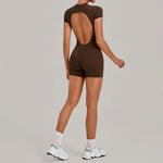 Women's Seamless Yoga Jumpsuits Fitness Sports Hip-lifting Backless Short-sleeved Training Gym Workout Shorts One-piece