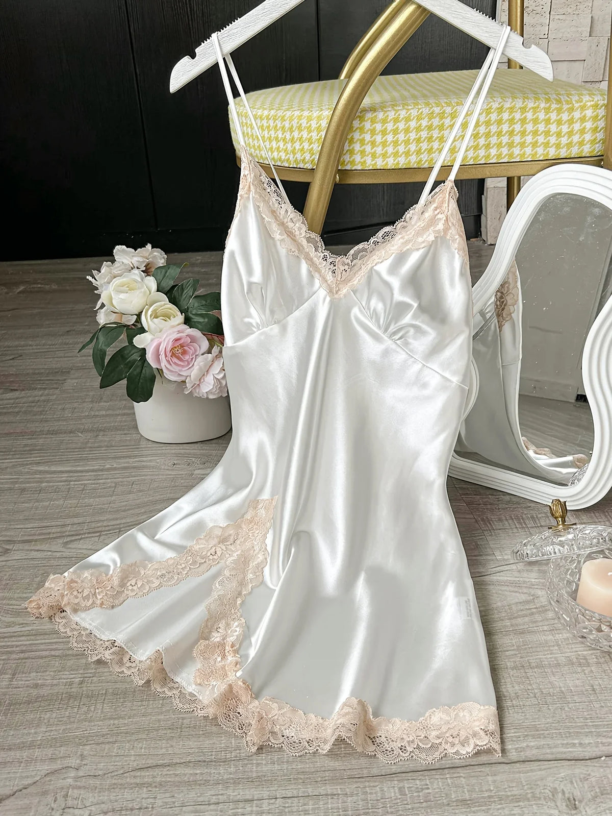 Sexy Lace Patchwork Camisola Lingerie Nighty Wedding Silk Dress Sleep Wear Nightdress Clothes Women's Nightgowns Sexy Nightwear