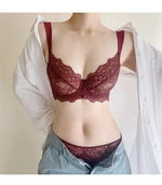 Modest French Lace Abaya Bra Set Women Sexy Deep V Full Coverage Big Bust Support Anti Sagging Comfort Summer Luxury Minimizer