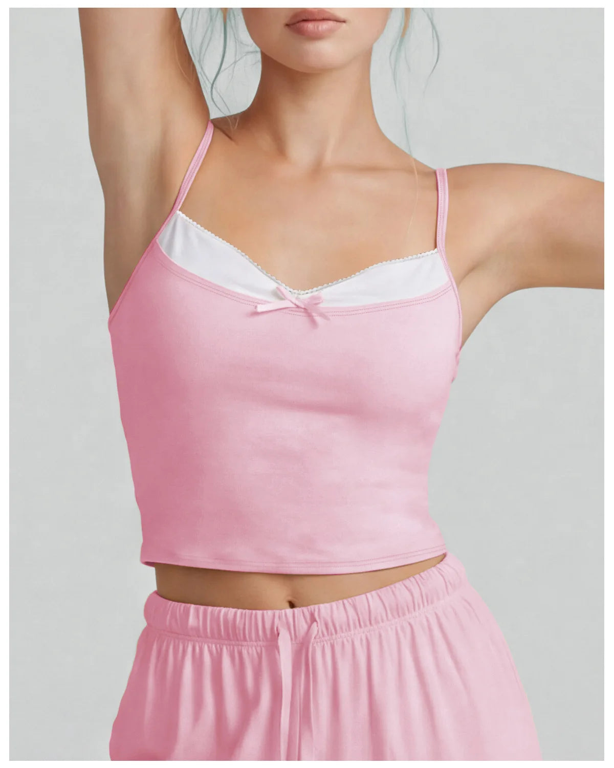 Color-block Fake Two-piece Yoga T Shirts Women Thin Straps Bow Padded Slim Sports Camisole Gym Running Training Fitness Tank Top