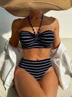 New Sexy Striped High Waisted Bikinis 2025 Swimsuits Women's Swimwear Female Beach Swim Wear Bathing Suits Brazilian Bikini Set