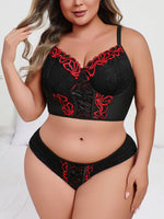 Plus Size Minimizer Lingerie Set, Sexy Side-smoothing Full Support Cami Bra & Panty