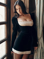 Ahagaga Fashion Sexy Velvet Women Mini Dresses Patchwork Backless Casual Buttoms Slim Package Hip Bodycon Vestidos RobesZipper