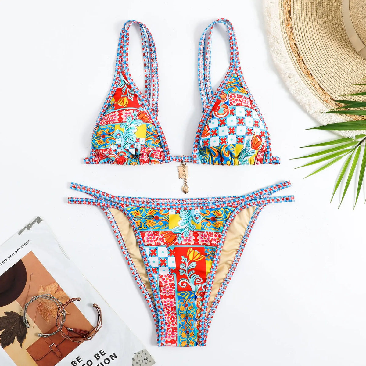 Swimming Suit for Women Bikini Set 2026 Sexy Boho Style Geometric Ethnic Print Swimsuit Beach Bathing Suit Thong Micro Swimwear