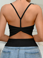Wear Outside Ribbed Tank Top with Built-in Padded Bra, Backless Twisted Y-Strap Women’s Clothing