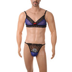European and American men's sexy lace bra and panties temptation suit transvestite suit