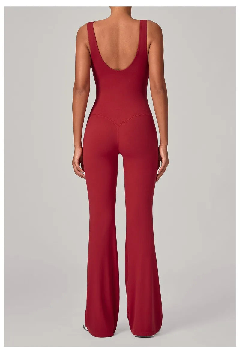 Women's Seamless Yoga Jumpsuits Sports Fitness Sleeveless Hip-lifting Flared One-piece Workout Gym Training Slim Fit Bodysuits