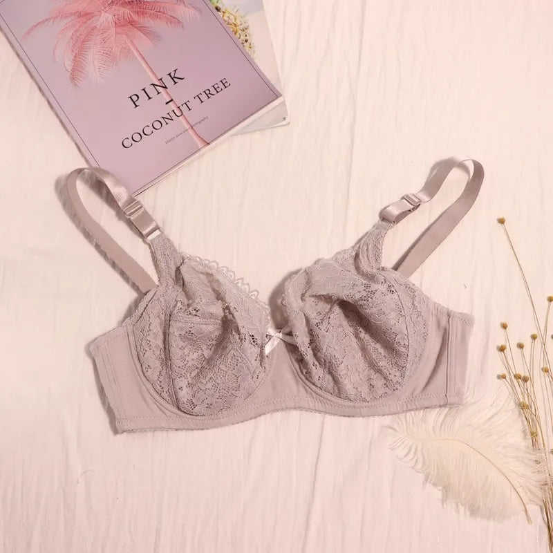 Beauwear Ultra Thin Unlined Bralette For Women Plus Size Lace bras With Frame Full Cup Minimizer Bras 85D 90D 95D 100D 105D 110D