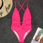 New 2025 Sexy Deep V Neck Wrap Around Female Swimwear One Piece Swimsuit Women Backless Monokini High Cut Bathing Suit Swim Lady