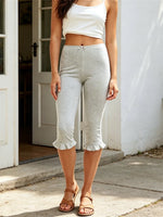 Womens Summer Capris Bow Tie Solid Color Elastic Tight Slim Fit Flared Pants Fashion Casual Comfortable Cropped Pants