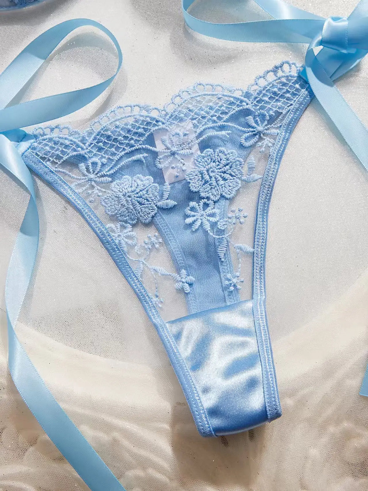 Lady Floral Embroidery Lingerie Set Women Sheer Bra and Brief Underwear Set Satin Sexy Intimates Underwear