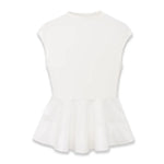 Women's Fashion Casual Sleeveless Half-High Collar Short Skirt Hem Top White Sleeved Peplum Top High Neck Slim Fit Casual KUAT