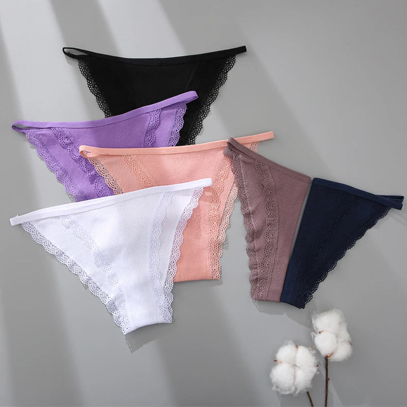 3PCS Women‘s Cotton Lace Panties Low Waist Briefs Comfortable Underwear Ladies Solid Color Underpants Girls Breathable Panty New