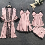 4 Pieces Women's Sexy Lace Pajamas Fashion V-Neck Gown Comfort Pajamas Pajamas Pajamas With Chest Pads Nightdress Casual Loungew