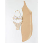 2026 Nude Three Piece Swimsuit Women Swimwear Sexy Bandeau Thong Bikini Sets Monokini Beach Bathing Suit Long Dress Vacation