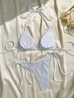 Shiny Brozing Neon Yellow Micro Bikini 2026 Women Sexy Bow Strap Push Up Bra Tie Side Thong Swimsuit Pool Bathing SuitSwimwear