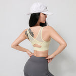 Women Fixed Cup Sports Bra U Neck Mesh Crisscross Back Wirefree Shockproof Breathable Yoga Fitness Running Back Hook Crop Top