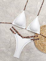 Sexy White Leopard Patchwork Micro Bikini 2026 Women Halter Push Up Bra Hollow Out Thong Swimsuit Bathing Suit Holiday Swimwear