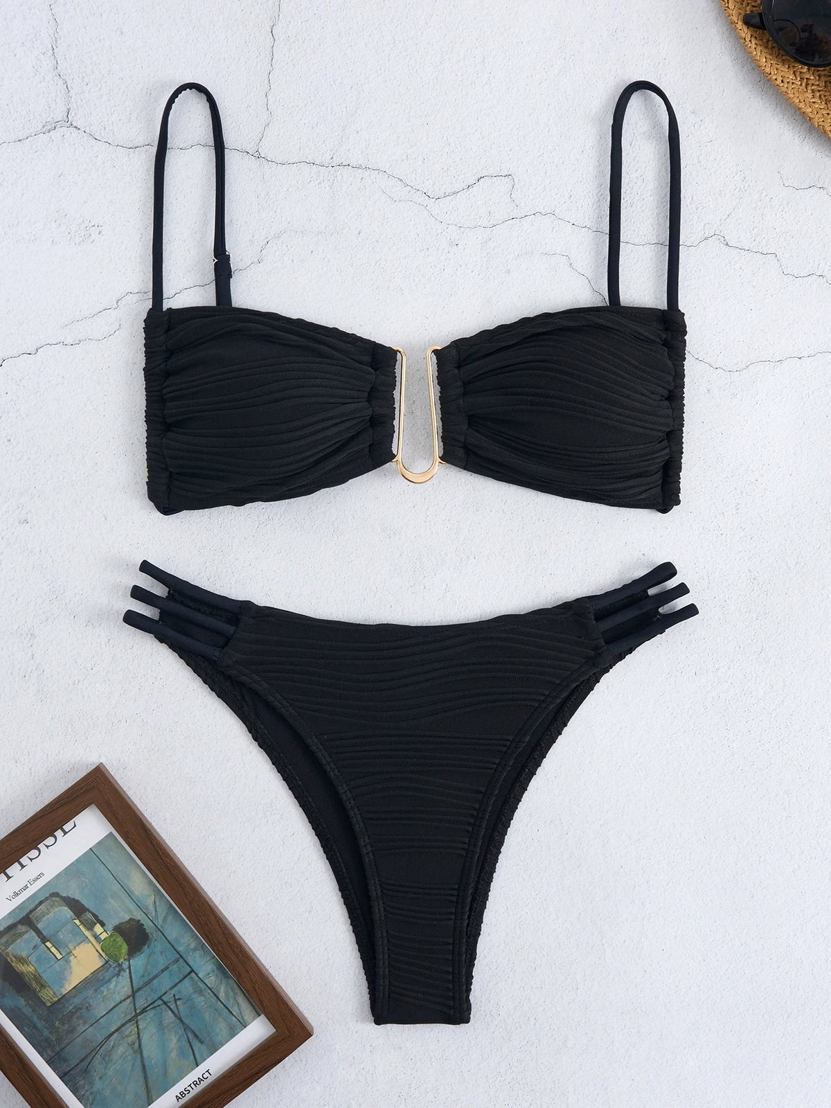 DEKA U Neck Wrinkled Crinkled Bikini Women Swimwear Female Swimsuit Two-pieces Bikini set High Cut Bather Bathing Suit Swim