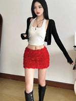 Fashion Three-dimensional 3D Rose Flower Decoration Women's Skirts Mid Waist Red Mini Skirts Summer 2026 New Sweet Women PM27