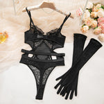Women's Sexy Black Lace See-Through Jumpsuit - Hollow Mesh Shapewear Bodysuit for Special Occasions