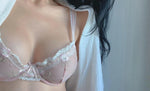 MOYISU Happy Sexy Big Breasts Show Small Underwear Women Small Breasts Summer Thin Bra French Pure Desire Lace Underwire Bra Set