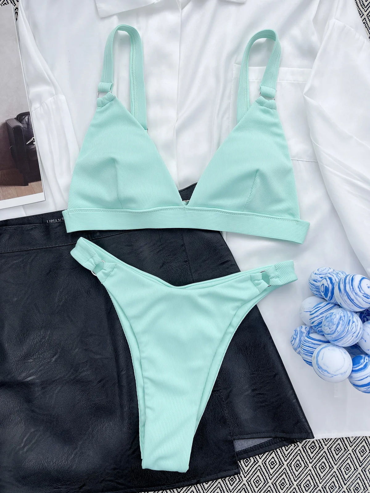 DEKA Women Solid Bikini Set Triangle Brazilian Neon Pink Swimwear Bandage Backless Two Pieces Swimsuit Beachwear Biquini