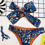2026 Sexy Bikini Bandeau Women Blue Print Bowknot Swimwear Swimsuit Bikinis Set Bathing Suit Beach Bikini Female Removable Strap