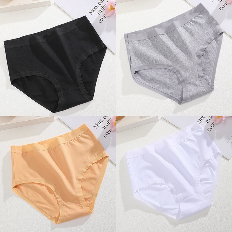 4Pcs/Set Women Cotton Briefs Seamless High Waist Breathable Underwear Female Stretch Comfortable Lingerie New solid color Panty