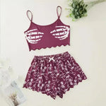 Sexy Alien Print Sling Sleepwear Women's Pajamas Set V-Neck Pyjamas Female Homewear Sleeveless CuteTop And Shorts