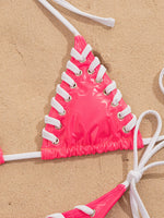 Sexy Pink Contrast Micro Bikini 2026 Mujer Women Braiding Rope Bandage Push Up Bra Triangle Swimsuit Beach Bathing Suit Swimwear