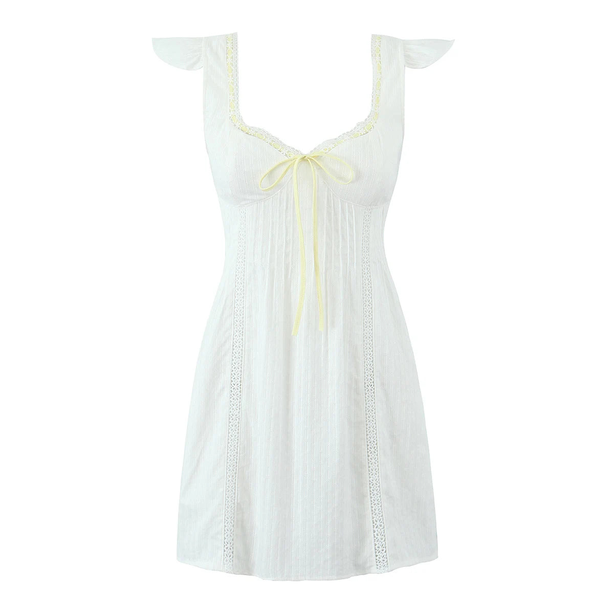 White Lace Dress Summer Women's Dress Bowknot Back Tie Up Short Beach Vestidos Female Sleeveless Mini Casual Cotton Dress 2025